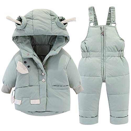 Trajes de Nieve Bebé Invierno Encapuchado Abajo Chaqueta de Nieve + Pantalones de Esquí Abrigo de Plumas 2 Piezas NiñOs Niñas Conjunto de Ropa Verde 4-5 Años