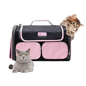 Transportbox für Hunde und Katzen, Atmungsaktiver Katzentransporttasche, Tragetasche für Katze mit Verstellbarem Schultergurt, Katzentransportbox mit Plüschmatte für Reise/Auto/Zug/Flugzeug