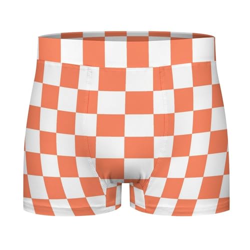 White Orange Checkerboard Print Mens Underwear, Soft Boxers for Men, Moisture-Wicking Breathable Boxer Briefs3