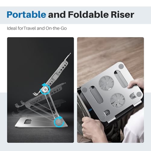 Image of YICOSUN Adjustable Laptop Cooling Stand with 2 Quiet Fans & RGB Lighting, Aluminum Alloy & Foldable Ergonomic Design for MacBook, Lenovo, ASUS, Dell 10-16 Inch, Perfect for Gaming, DJ, Office - Silver