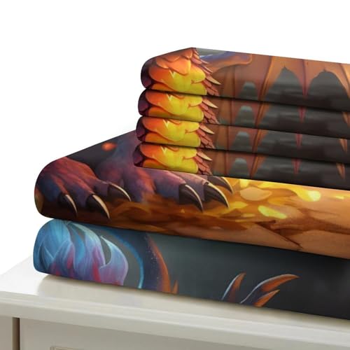Parure de lit dragon housse couette 140x200 adolescent microfibre 3D