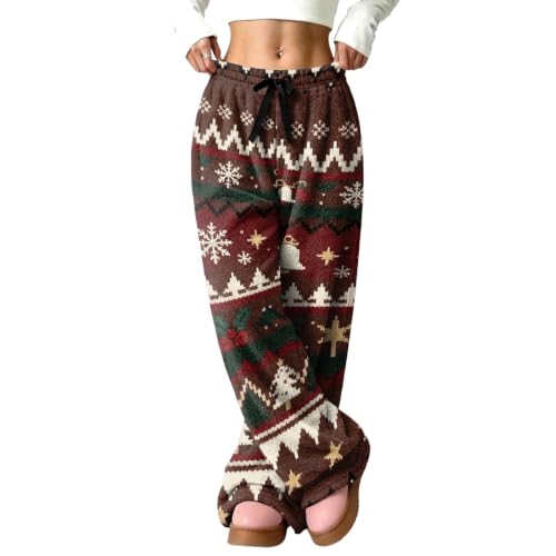 Women Wide Leg Pants Fuzzy Christmas Print Flannel Pajamas Bottom | Elastic Waist, Fuzzy, Christmas, Palazzo, Thermal, Warm, Lounge Pants, Loungewear, Evening, Sleep, Fall and Winter Outfits - image 6