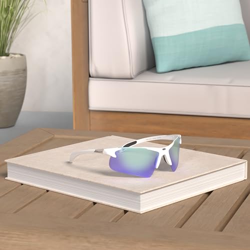 Rawlings Curve It Blade Sport Sunglasses for Men, Shiny White/Red Mirror, 76mm