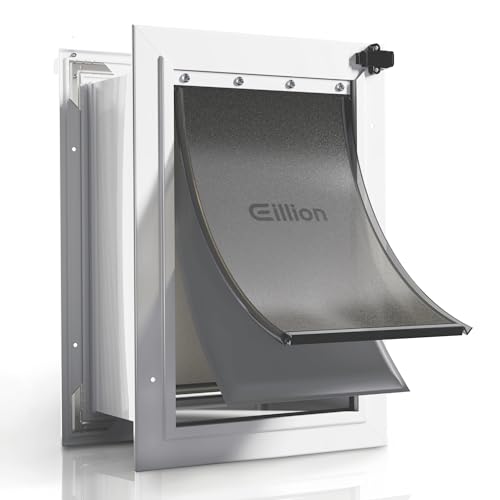 Eillion 3 Flaps Pet Door for Wall, with Closing Panel and Lock, Dog Door and Cat Door with Aluminum Alloy Frame and Expandable Tunnel, Durable Design Suitable for Pets Up to 40 lbs. Medium Size