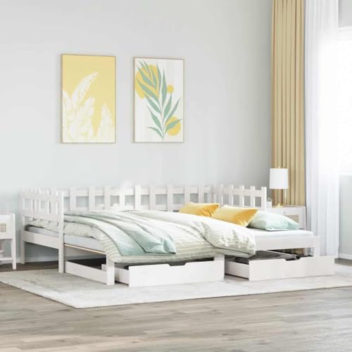LoogCape Cama extensible, con cajones, color blanco, 90 x 190 cm, pino macizo, sofá cama versátil para dormitorio, cama de invitados con espacio de almacenamiento