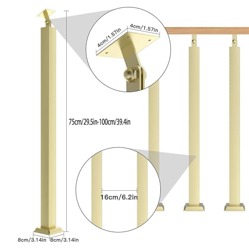 Lot de 2 mains courantes d'escalier dorées de 85 cm avec support plat réglable - 5