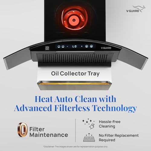 Image of V-Guard BLDC Chimney for Kitchen 90 cm | 1500 m /h Suction | Lower Noise Operation | Free Installation Kit | Heat Auto Clean | Gesture Control with Touch Panel | V-Guard BX 90
