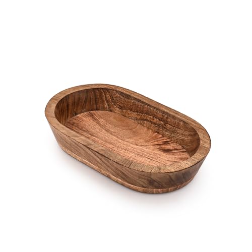 Indus Lifespace Ciotola decorativa in legno di mango intagliato a mano, decorazione per la casa per tavolo da pranzo, centrotavola per tavolo (25,4 x 15,2 x 5,1 cm)