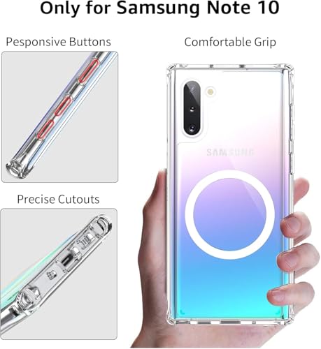 Image of Magnetic Case for Samsung Galaxy Note 10 Compatible with MagSafe, Shockproof Phone Bumper Cover, Anti-Scratch Clear Back (Clear)