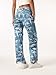EZAPINE Straight Leg Jeans for Women Stretchy Floral Printed Painting Graffiti Crop Denim Pants Blue