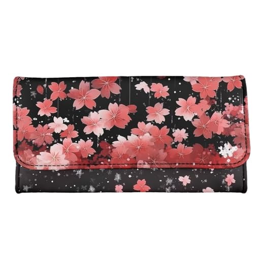Image of AFPANQZ Womens Trifold Wallets Large Capacity Wallet, Cherry Blossom Pink Luxury Three Fold Coin Purse Long Rfid Slim Card Holder Purse