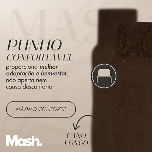 MASH Kit 3 Pares Meia Social Cano Longo Algodão Lisa Masculino Adulto, 3 Marrom, 39-42