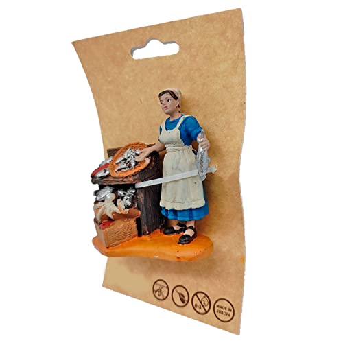 Miniatura 2 de Acan Tradineur - Figura De Pescadera Para Belén Navideño 8,5 X 9 Cm, Durexina, Figura Decorativa Oficios Nacimiento, Pesebre, Navidad, Decoración Tradicional
