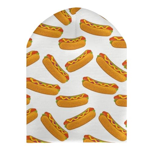 Funny Hot Dog Lover Kids Beanie Hat for for Girls Boys Children Cap Winter Knitted Chemo Cancer Headwear Accessories Gifts Decoration Black3