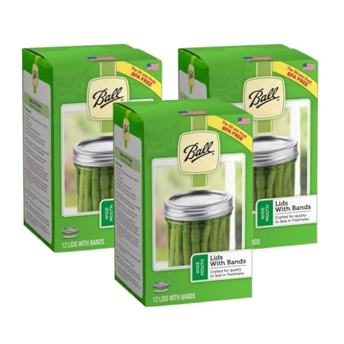 Ball Wide Mouth Lids and Ring Bands for Glass Mason Jars, Used for Canning, Pickling, Juice, Jam, Jelly 12-Count, Pack of 3 (36-Lids/Bands Total)
