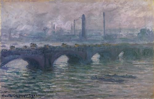 Pintura sobre lienzo del Puente de Waterloo por Claude Monet cuadro clásico para salón 60x90cm