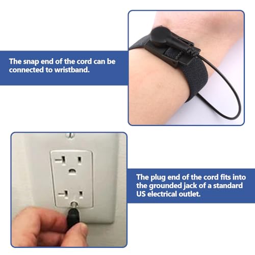 Image of Grounding Wristband & Cable - ESD Wrist Strap Kits Compatible with TENS EMS Units, Wrist Circumference 7 inch, 15 Feet Length Cable (Black)