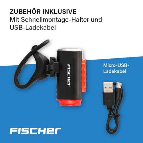 FISCHER LED-Fahrradrücklicht Twin Stop – mit 360° Boden-Licht | USB-C aufladbares Fahrrad-Rücklicht | IP44-Aluminiumgehäuse | StVZO-zertifiziertes Fahrradlicht, werkzeuglose Montage