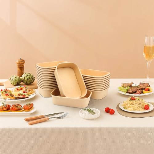 La Llareta 25 Stücke Papierbox zum Mitnehmen, Kraftpapier Take Away Box, Lunchbox aus Kraftpapier, Wasser und Ölbeständig, für Essen zum Mitnehmen, Arbeitsessen, Reisen, 500ml (Braun)