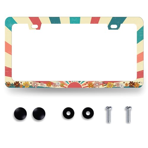 Cadre de plaque d'immatriculation rétro bohème, motif floral coloré hippie pour plaque d'immatriculation, décoration de voiture, accessoire de voiture avec vis, pour homme et femme, 12,3 x