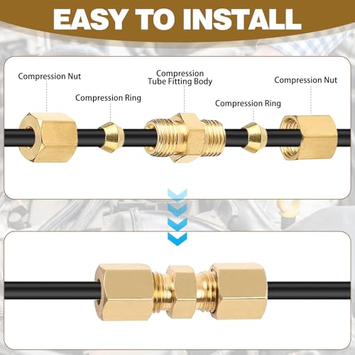 Palwin 10 Stk Bremsleitung Verbinder 4.75mm, 3/16\ Bremsleitungsverbinder Ohne Bördeln, Bremsleitungsverbinder aus Messing, Bremsrohr Armaturen Ohne Bördeln für Bremsleitung, Kupfer Stahl