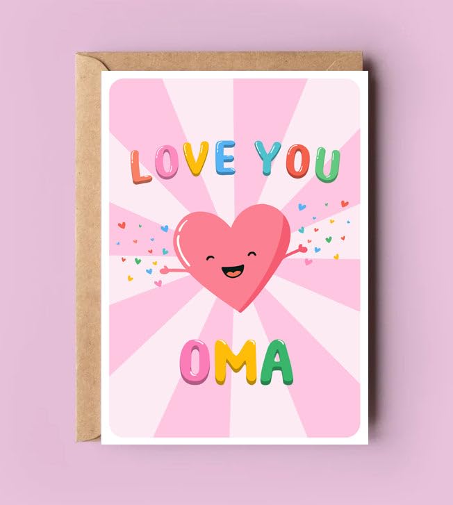 PTDShops Love You Oma Card - Cute Birthday Card For Oma - Mother's Day Gifts - Greeting Card For Anniversary - Thank You- I Love You Oma Card - New Oma Card