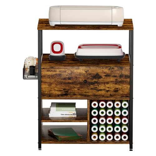 ircpen organization and storage compatible with cricut machines cabinet with 25 vinyl roll amp drawer holder table desk workstation for craft room home rustic brown