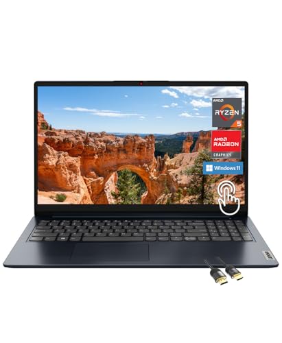 Image of Lenovo Ideapad 1 Laptop, 15.6 inch FHD (1920x1080) IPS 300nits Anti-Glare Display, Touch, Ryzen 5 7520U, 8GB RAM, 2TB Storage, AMD Radeon Graphics, HDMI, Windows 11, HDMI, Abyss Blue