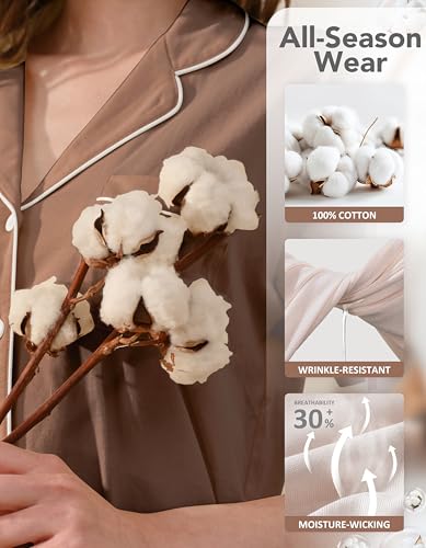 Image of NAP BOUND 100% Cotton Women's Pajama Sets Short Sleeve Button Down Soft Pjs 2 Piece Lounge Set with Pocket Nightwear XS-XXL