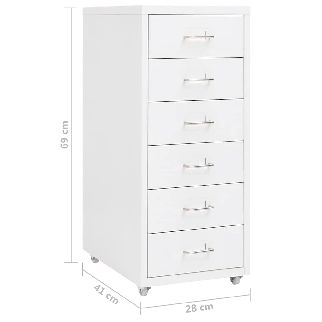 Armadietto per documenti con ruote, in metallo, 28 x 41 x 69 cm, 6 cassetti, per ufficio, casa, con supporto per targhetta per il nome e facile da spostare per ordine e riporre