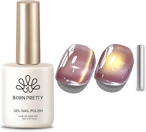 Born Pretty Esmaltes Semipermanentes para Uñas Ojo de Gato, Rosa Violeta Purpurina Gel Nail Polish Magnético Soak Off U V/LED Esmalte de Uñas para Salón DIY Casa