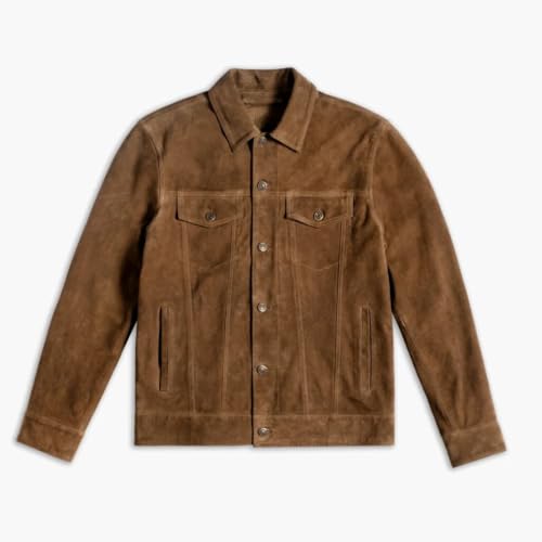Isaac & David Chicago Men's Vintage Trucker Suede Leather Jacket - Denim Biker Cafe Racer Causal Western Cowboy Jacket3
