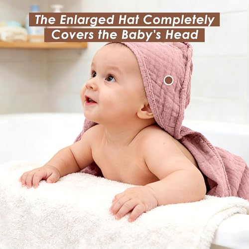 Image of Ease Cubs 3-Pack Muslin Hooded Baby Towels, 100% Cotton, Ultra-Soft & Absorbent Baby Bath Towels with Hood for Babies, Infant, Toddler and Newbron (Pink and Sakura Series,32 inch x 32 inch)