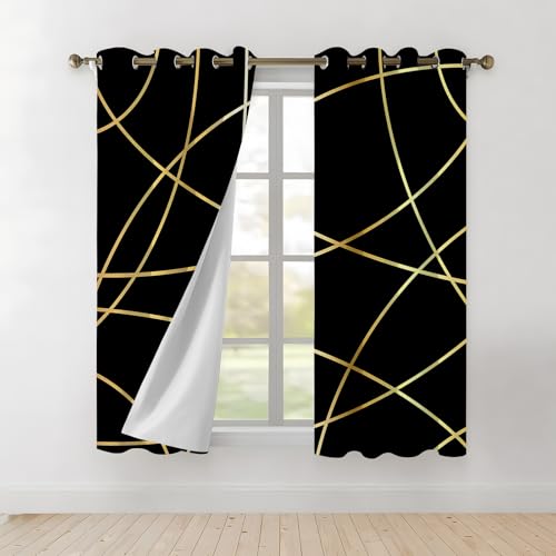 Double rideau isolant à rayures dorées 140x175 cm de qualité supérieure