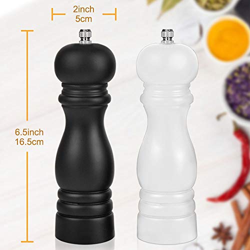 Premium Salt And Pepper Grinder Set Of 2, Wood Salt And Pepper Shakers With Ceramic Core, Refillable Manual Sea Salt Pepper Mill Adjustable Coarseness For Spice/Chili/Sesame, 6.5 Inch (Black+White) #TOP1