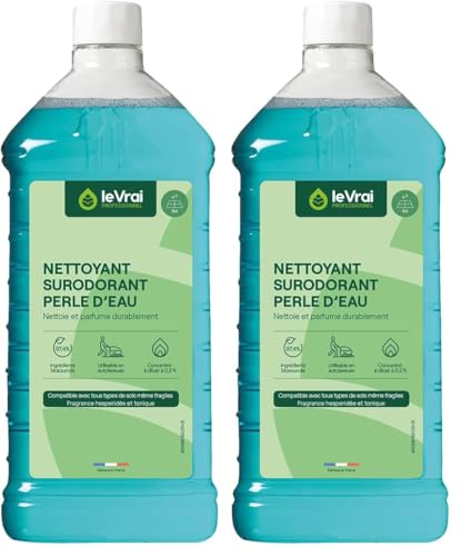 LE VRAI PROFESSIONNEL - Détergent Parfumant - Nettoyant Surodorant Perle d'eau - Jusqu’à 100 Lavages - Fabrication Française - Flacon 1 L (Lot de 2)