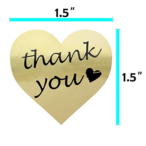 SJPACK Gold Heart Shape Thank You Stickers, Foil Decorative Sealing Labels, 500 Stickers/Roll, 1.5\" Diameter (2 Rolls)