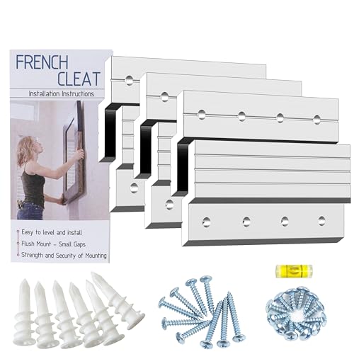 Image of French Cleat Hanger 4 Inch Super Heavy Duty- 3 Pack - Picture, Mirror, Whiteboard, Cabniet, Shelf, Pallet or Panel Interlocking Wall Mounting Bracket - Aluminum Z Bar Clip Hanger Supports 60 lbs