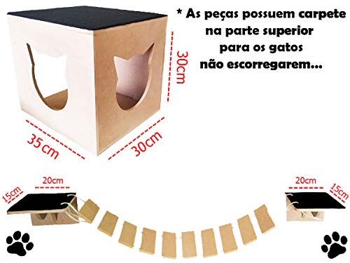 Play Kit Nicho de Gato MDF Crú Com Comedouro Degraus Ponte Toca