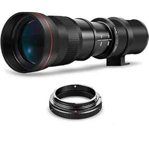 High-Power 420-800mm f/8 Manual Telephoto Lens for Nikon D500, D600, D610, D700, D750, D800, D810, D850, D3100, D3200, D3300, D3400, D3500, D5000, D5200, D5300, D5500, D5600, D7100, D7200, D7500