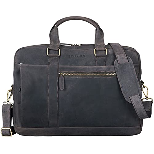 STILORD 'Nico' Grand Sac à Bandoulière pour Homme en Cuir Sacoche XL Serviette en Cuir Cartable Sac d'affaires Vintage Sac d'Épaule, Couleur:Marron - foncé