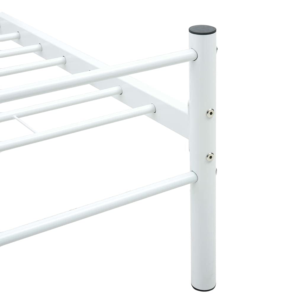 Łóżko białe, metalowe, 90 x 200 cm, stabilne łóżko pojedyncze ze stelażem, malowana proszkowo rama łóżka, zajmujące mało miejsca, meble do spania, wytrzymałe łóżko młodzieżowe, pasująca rama