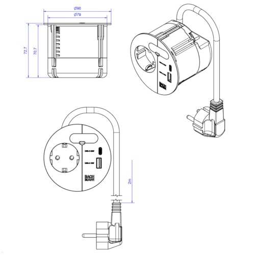 Prise encastrable Loop IN Charge Bachmann 938.301 blanche avec câble 2m