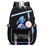 Suhfukok Cartoon Laptop Backpack Cute Printing Anime Backpack Large Casual Daypacks Travel Bag for Men Women Hiking Carry On Backpack Black