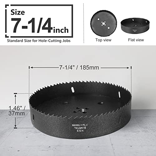 Image of 7-1 /4 Inch Hole Saw with 1 /2 inch Hex Shank Quick Change Arbor, JTemgle Bi-Metal Hole Saw Heavy Duty Hole Cutting Tool for Cornhole Boards, Recessed Lights, Wood, Plastic, Drywall & Soft Metal