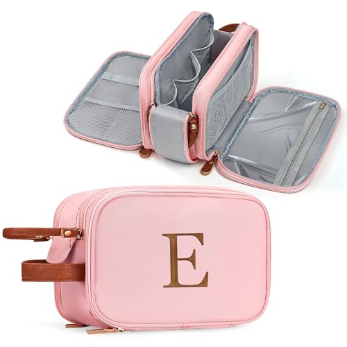 YOOLIFE Gifts for Women Teen Girls - Birthday Gifts for 7 8 9 10 11 12 13 14 15 16 17 18 Year Old Girl Birthday Gift, Travel Toiletry Bag Initial Makeup Bag Letter E Pink
