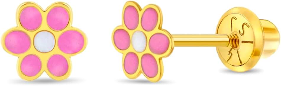 Clous d'oreilles pour bébé fille en argent plaqué or jaune 14 carats et coeur ouvert vissés - France
