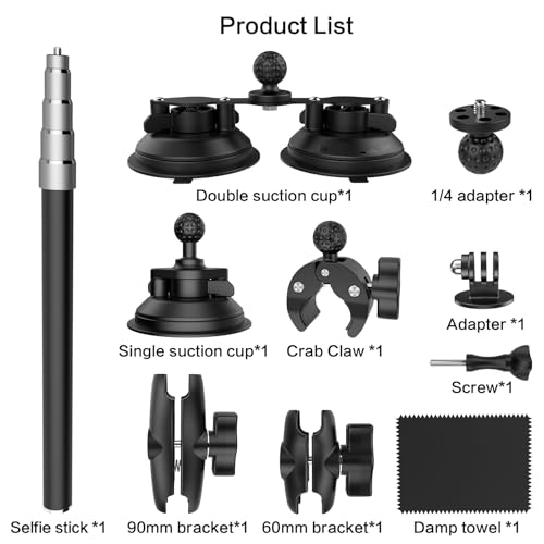 Triple Suction Cup Car Mount for Insta360 X6, X5, X4, X3 & GoPro – 1.2M Adjustable Camera Rig - Image 5