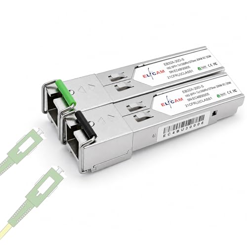 Image of Elfcam - 1 Pair 10G SFP+ BIDI Transceiver Module with SC Fiber Port Simplex Single-Mode, Support 10Gb /2.5Gb /1.25Gb, Compatible with Cisco and Open Switch, DDM 20km