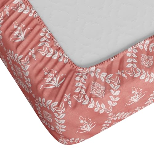 Image of Dreamscape Microfibre Wrinkle & Fade Resistant King Fitted Bedsheet with 2 Pillow Covers - (Size 72 x 78 inches, TC, Colour - Coral)